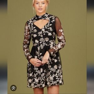 Altar'd State- Beautiful Embroidered Black Dress With Cream Floral Detailing